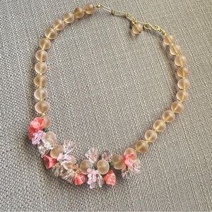 French Pink Floral Glass Beaded Necklace - Vintage 1980s